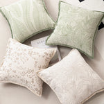 housse coussin carrée jacquard motif floral vert beige gris décoration salon chambre moderne chic