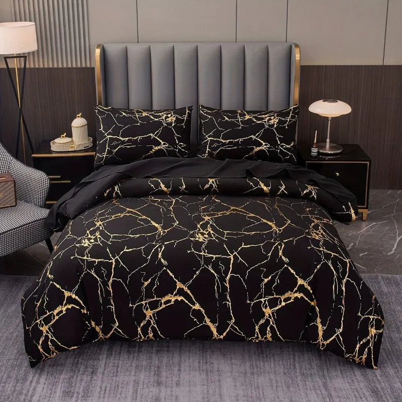 housse couette marbre noire or moderne ensemble literie polyester adultes chambre maison