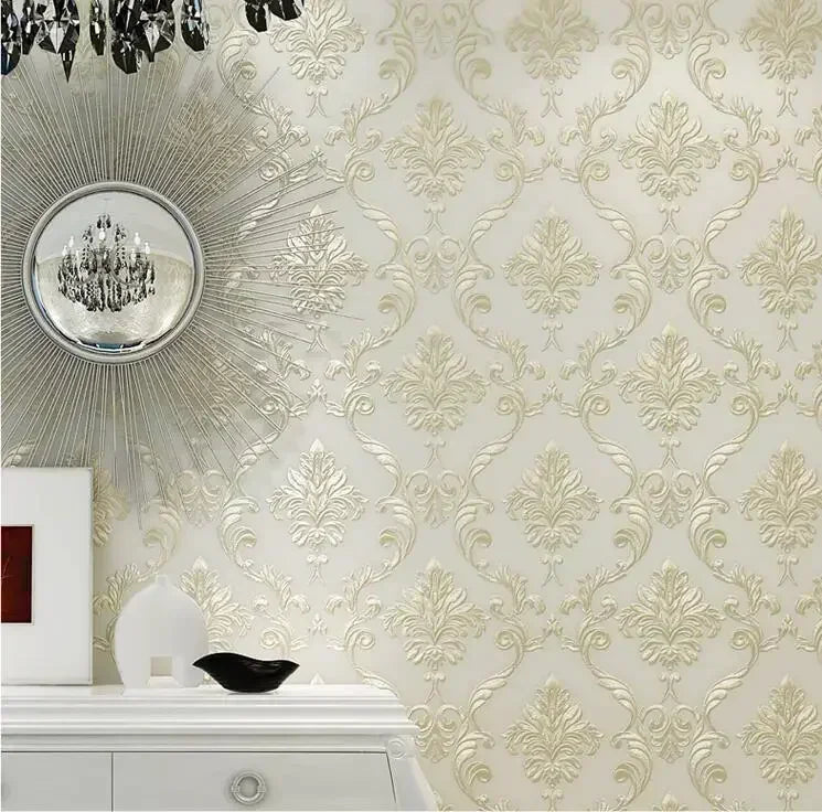 papier peint floral relief classique beige blanc rose ciel jaune