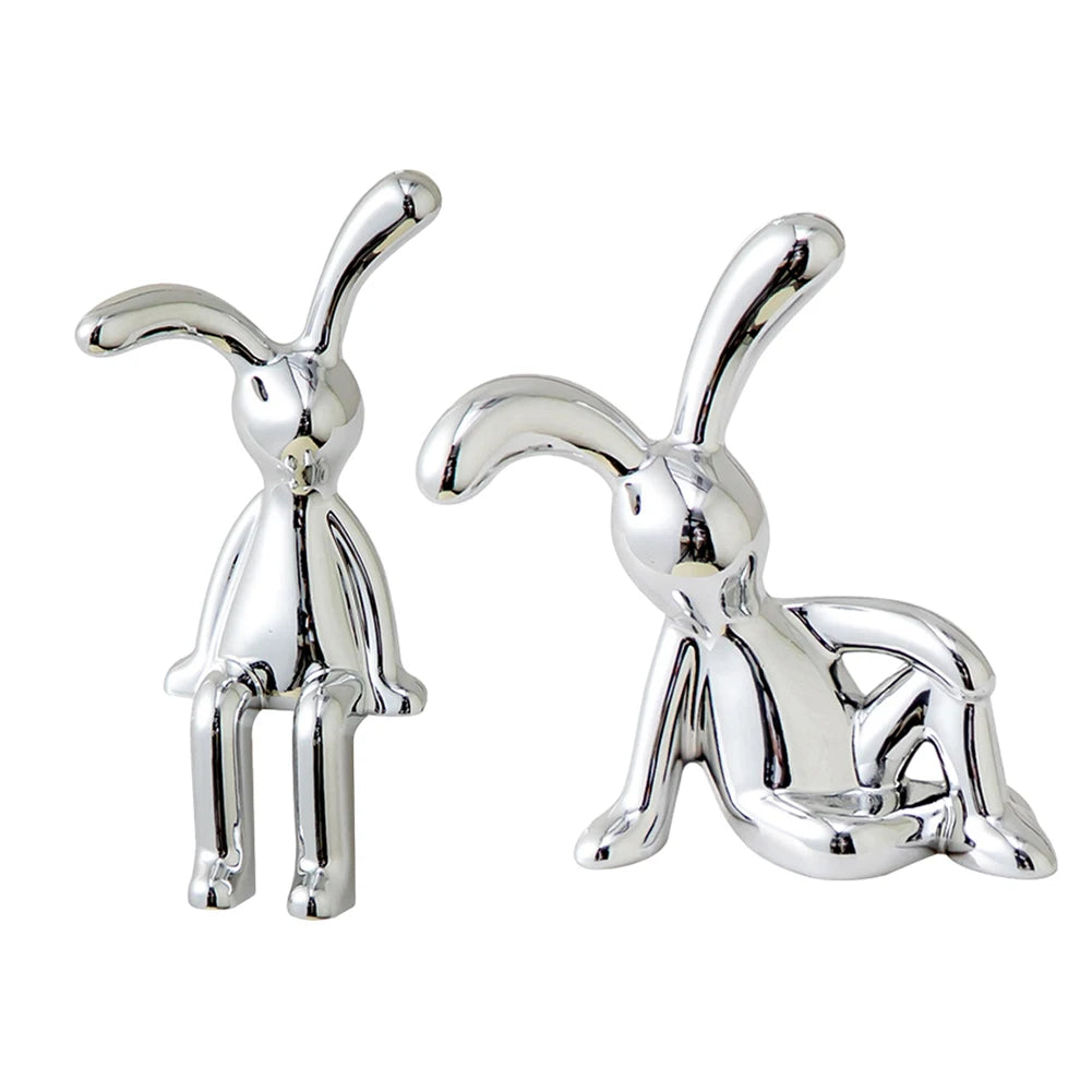 figurines lapin argentées moderne minimaliste décoration intérieure métal poli simple ornement maison