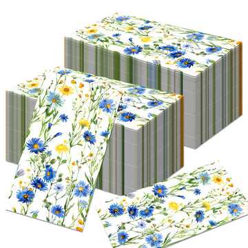 serviettes papier jetables fleurs bleues jaunes salle bain festives motifs floraux noël