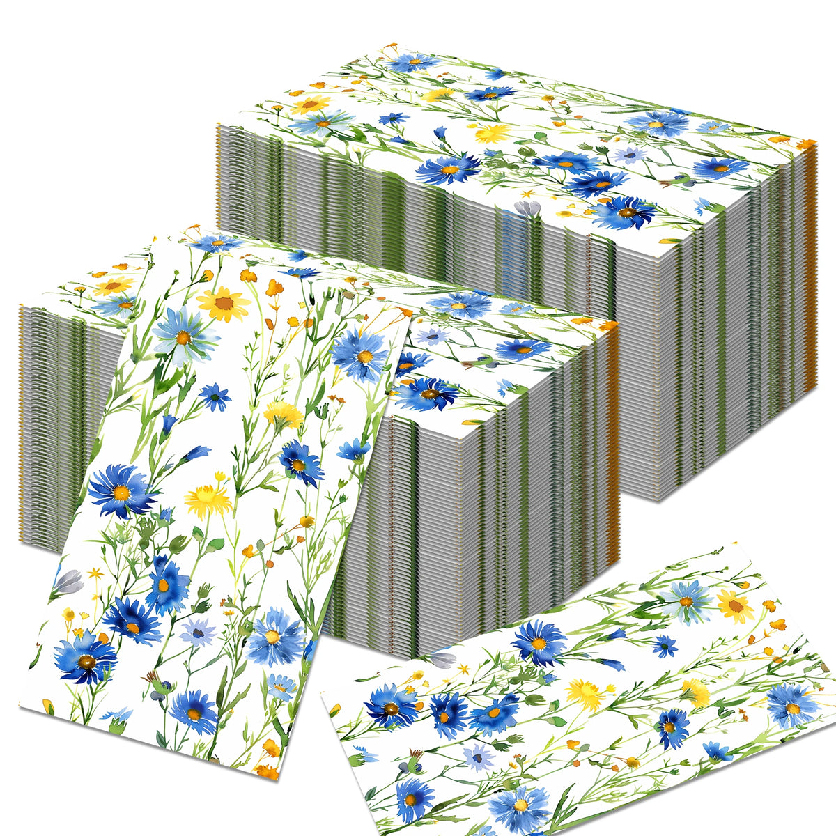 serviettes papier jetables fleurs bleues jaunes salle bain festives motifs floraux noël