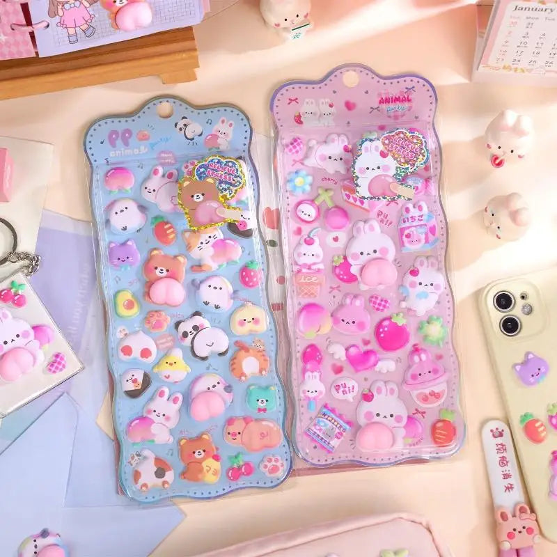 sticker kawaii animal fruit mignon adhésif rose blanc ours chat lapin fleur cœur jeunes