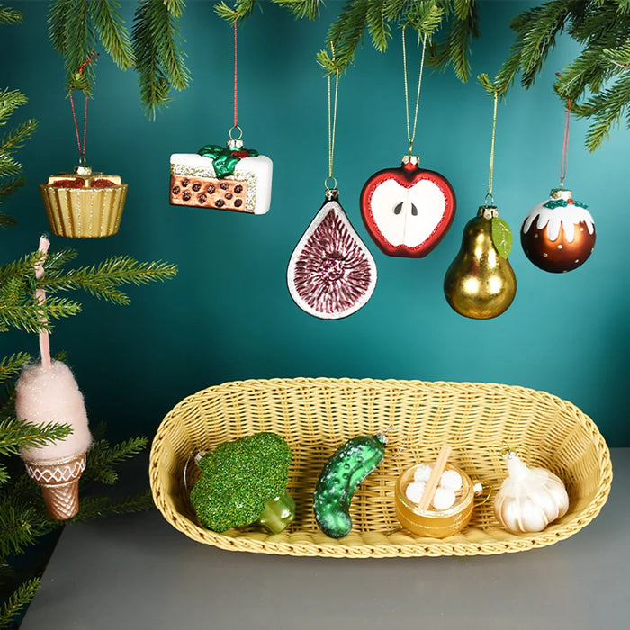 Pendentifs en verre colorés fruits et légumes pour décoration de Noël sur sapin