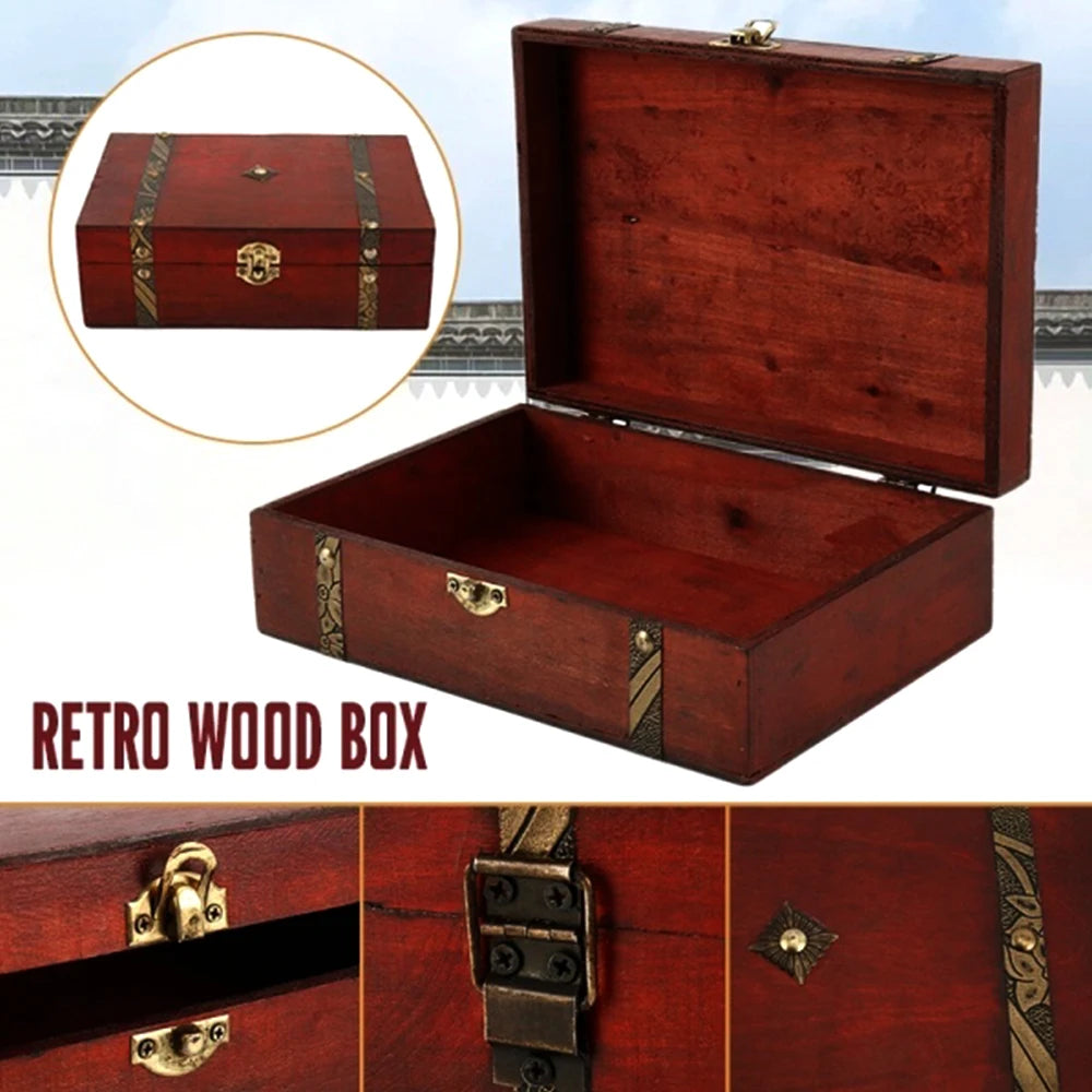 boîte bois marron foncé bandes dorées vintage boîte bijoux rectangle respectueux l'environnement cadenas métallique