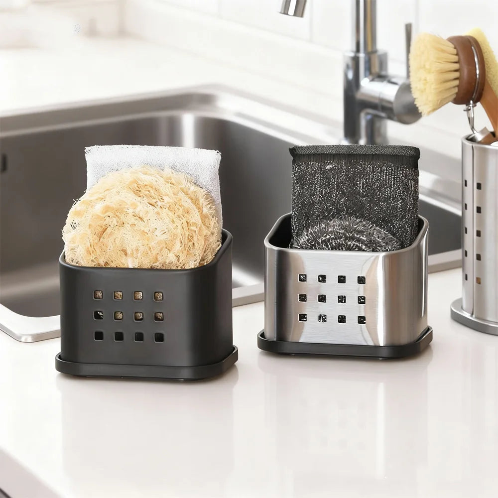rangement éponge vaisselle acier inoxydable drainage moderne étagère cuisine organisation comptoir minimaliste sèche.sponge brosses