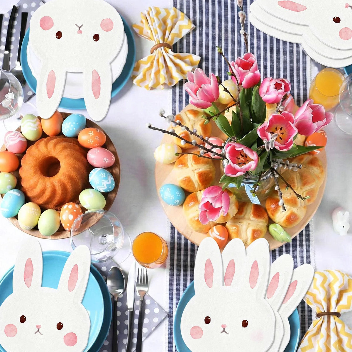 serviettes papier jetables forme lapin pâques printemps enfantins motifs visages lapins aquarelle festiveDecoration