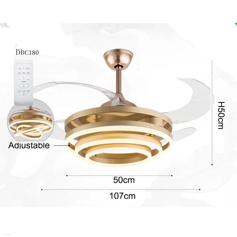 ventilateur led noir doré moderne télécommande 42 pouces rétractable contemporain