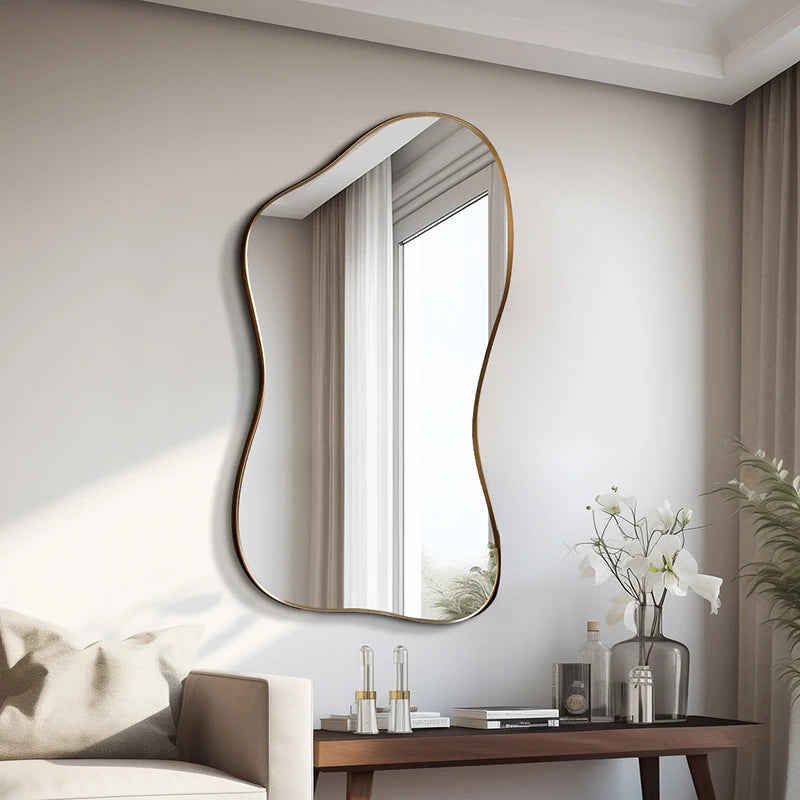miroir mural contemporain or incurvé décoration élégante maison accrochage mur designintérieur decoration accessoire