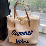 sac plage toile réutilisable pliable boho chic poignées cuir multiple usage femmes pique nique