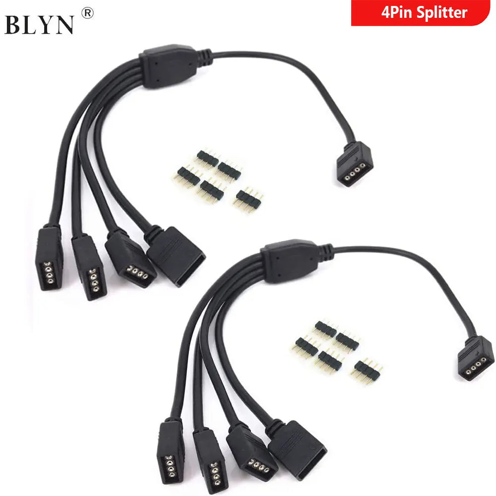 câble splitter led noir connecteurs multiples 5050 3528 header rgb 24v 1to4ways