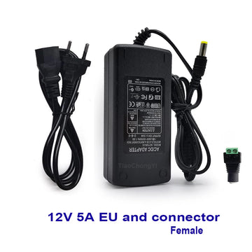 transformateur éclairage 12v 5a noir prise us uk eu led 60w adaptable cable international