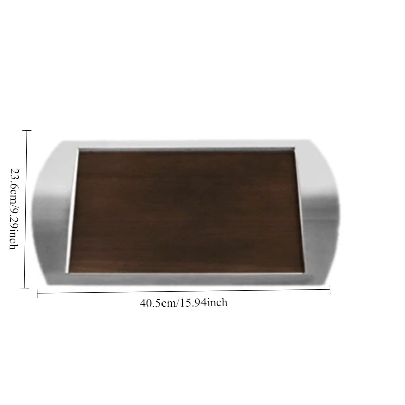 plateau rangement moderne plateau bois acier inoxydable poignée vaisselle décoration maison