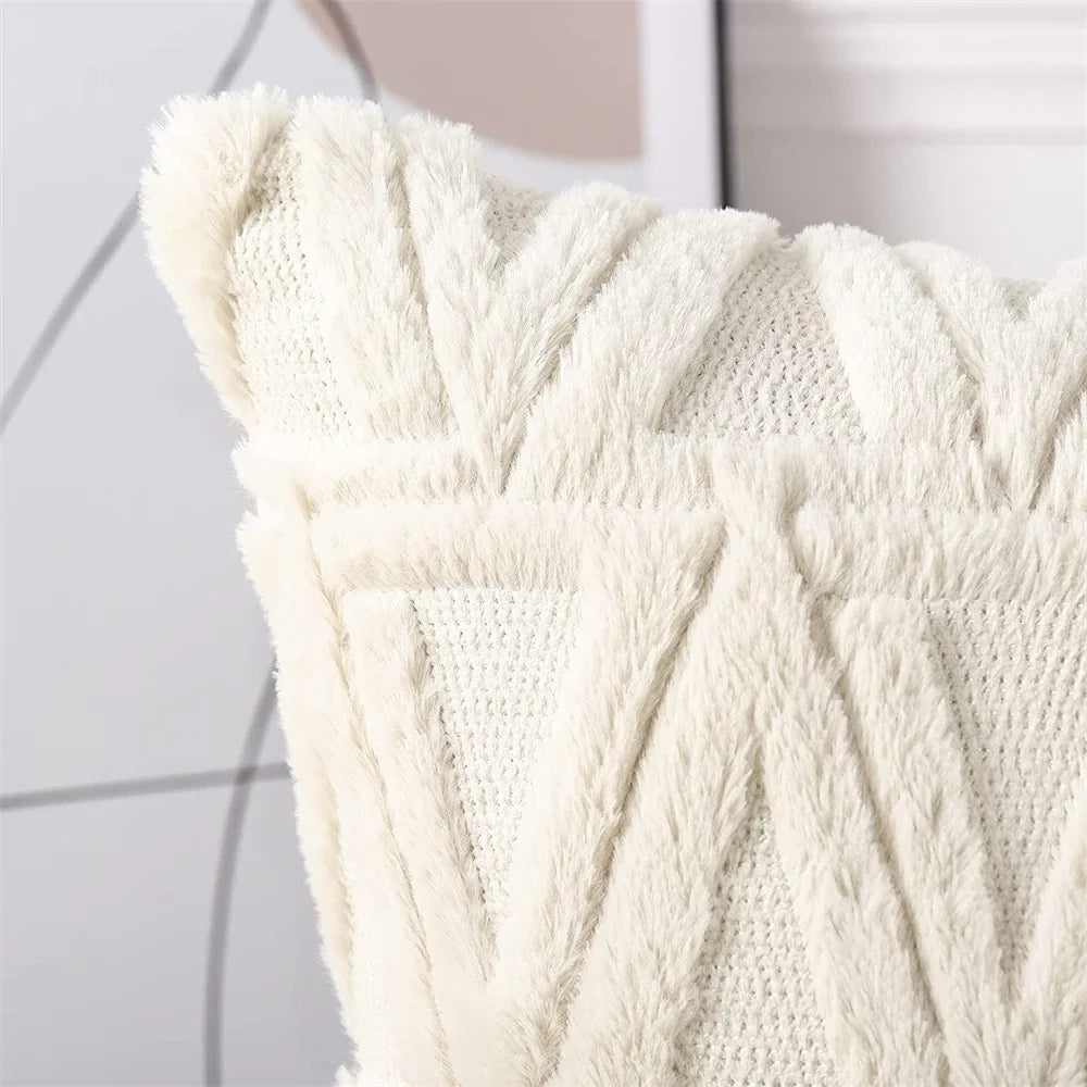 coussin blanc peluche triangles géométriques doux moderne confortable sans insert invisible zip 30x50cm 40x40cm