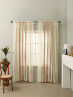 rideau moderne rustique feuilles brodées couleur beige vert orange bleu semi transparent salon maison