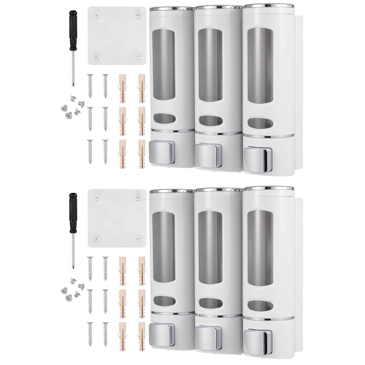 distributeur savon liquide moderne blanc gris bleu vert transparent vis fixations salle bain