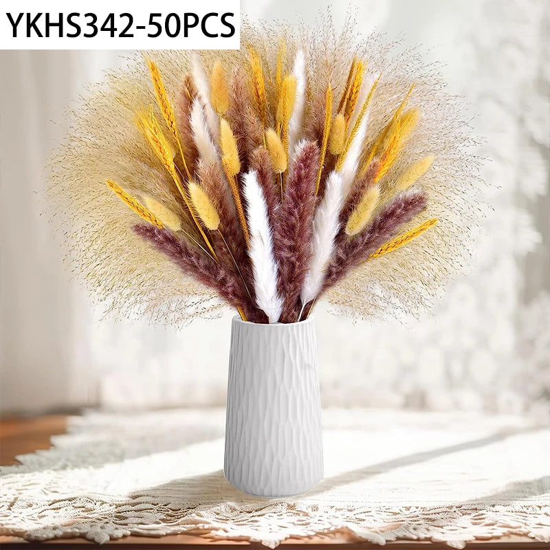 décoration maison bouquets pampas séchés naturels fibres fines rustiques beige marron blanc 40cm anniversaire