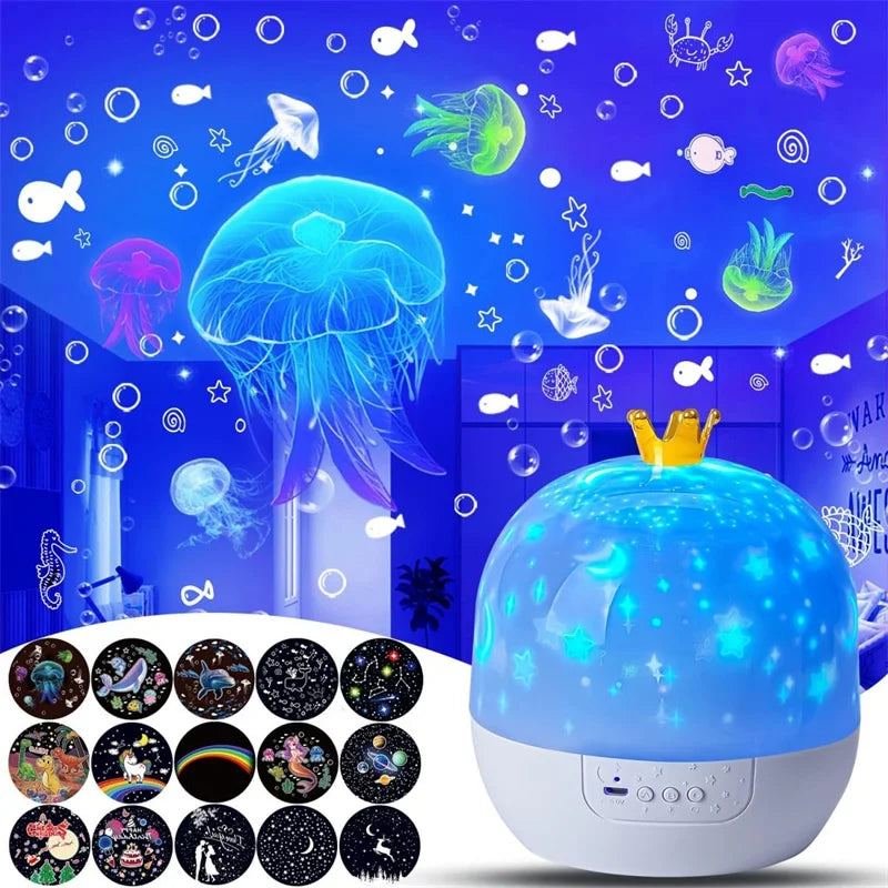 projecteur nuit étoiles lune géométrique blanc bleu jaune moderne veilleuse chambre enfants led diy