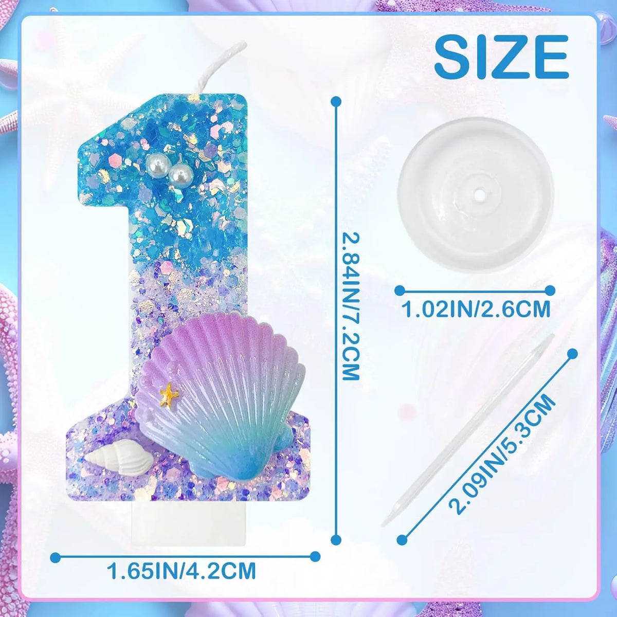 bougies numéraires paillettes sous marine coquillages décoratives anniversaire bleu violet blanc doré