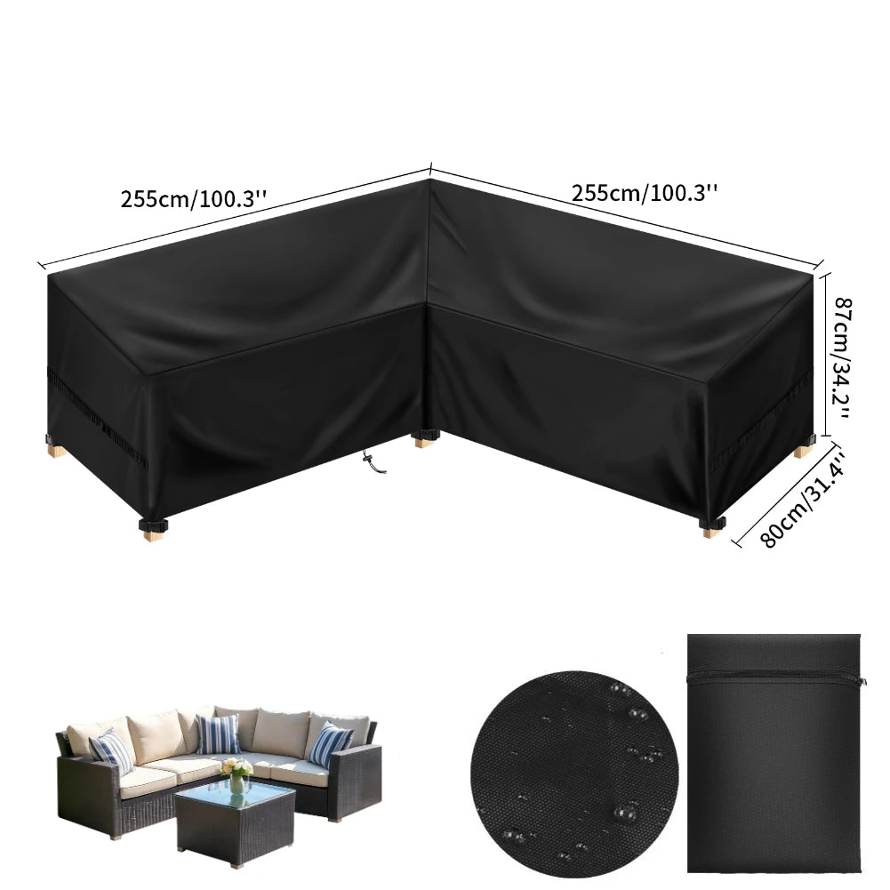 housse meubles extérieurs polyester imperméable noire moderne élastiques ajustables rectangle lshape rond