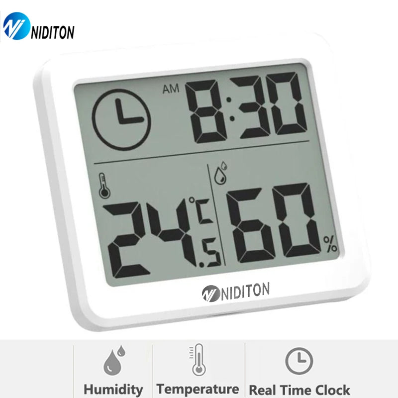 horloge numérique hygromètre blanc moderne adhésif affiche calendrier humidité led