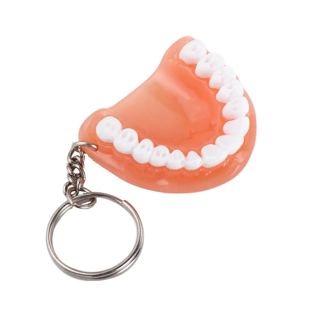 porte clés dents dentiers orange blanc réaliste anneaux métalliques chaînette unisexes adultes