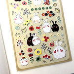 sticker lapin mignon fleurs motifs géométriques scrapbooking diy junk journal blanc noir rose vert