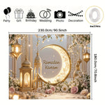 toile décorative ramadan lune dorée lanternes fleurs or blanc rose