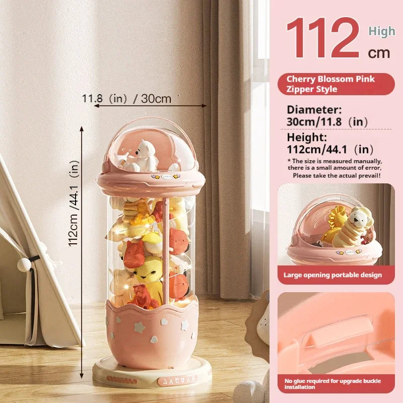rangement jouets transparent capsule pliable moderne étoiles beige rose figurines poignée