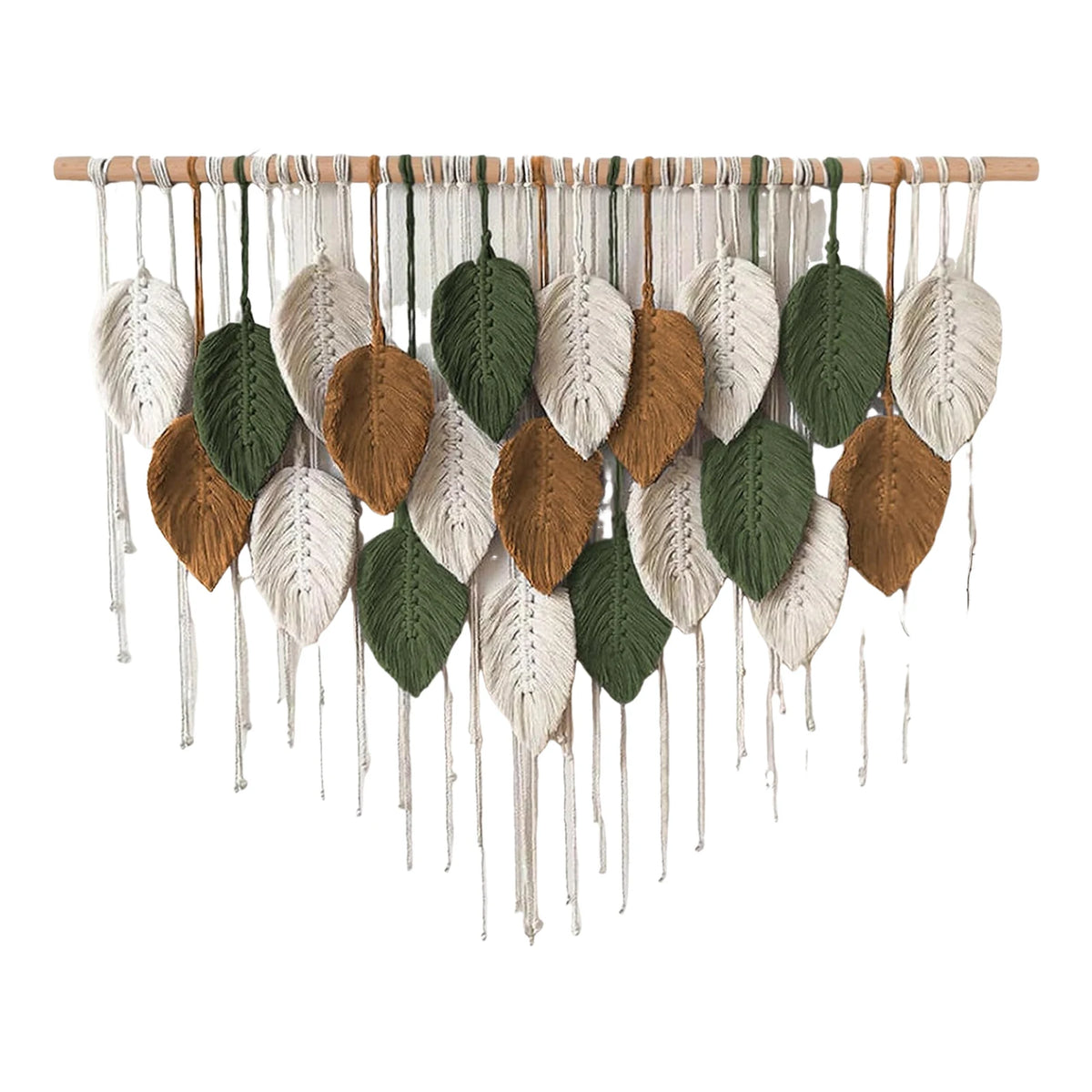 décoration murale boho feuilles stylisées coton biologique rubans vert beige gris