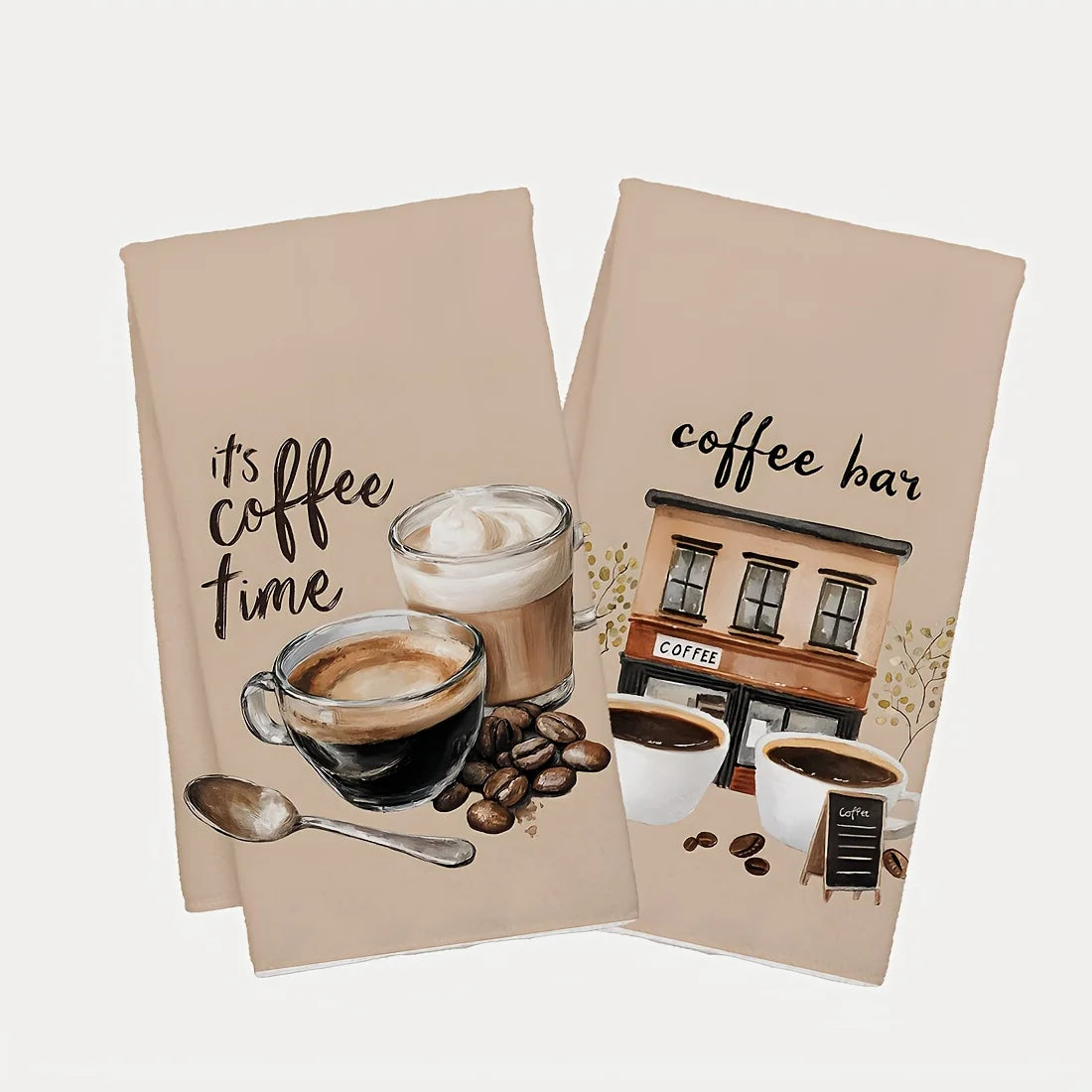 serviettes cuisine motifs tasse grains rustique beige blanc opaques absorbantes echangement deco