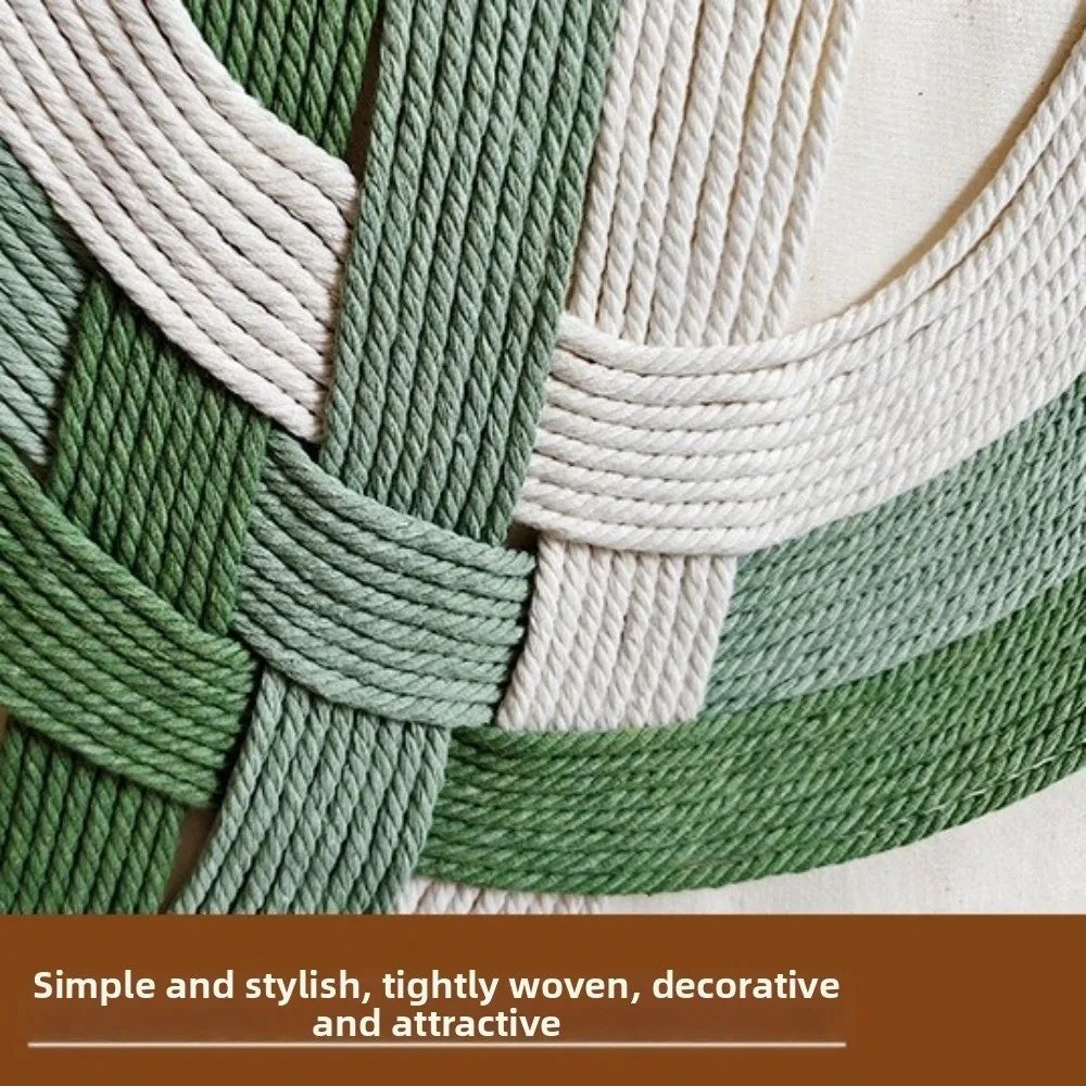 décoration murale bohème tissage coton vert blanc crème tressé bois minimaliste 80x60cm chambre salon