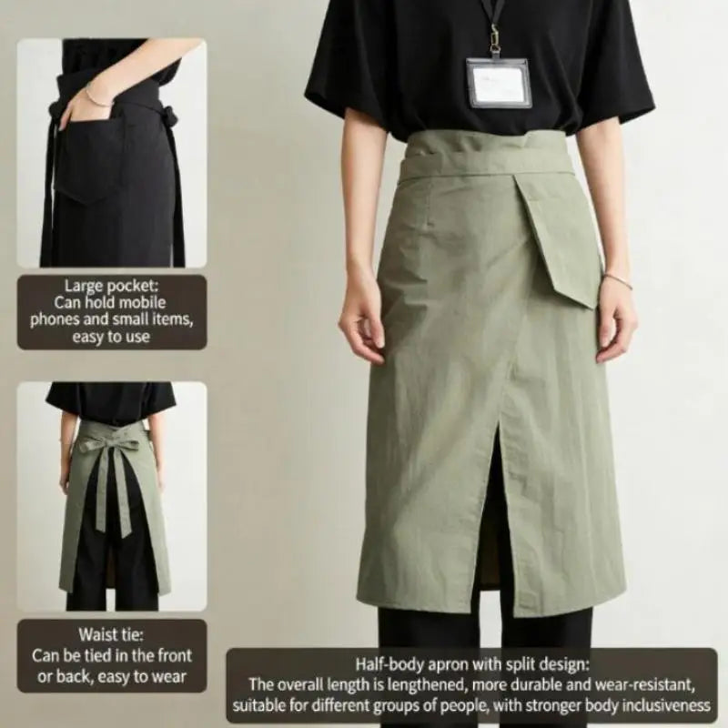tablier cuisine imperméable polyester noir vert olive marron clair moderne poche grande ceinture ajustable