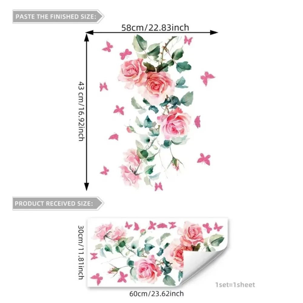 stickers muraux fleurs papillons art floral adhésifs decoration murale maison bleu blanc vert rose