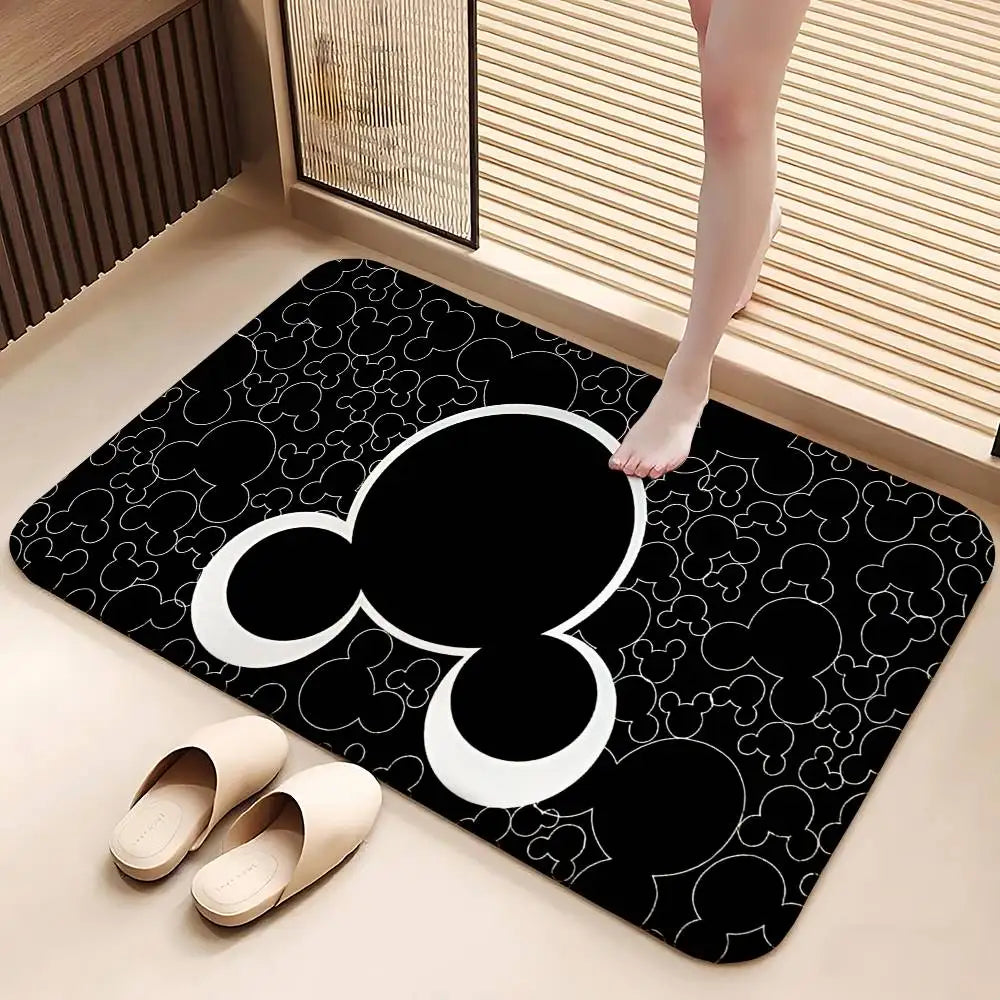 tapis anti dérapant mickey noir blanc moderne salon salle bain entrée résistant rayures polyester