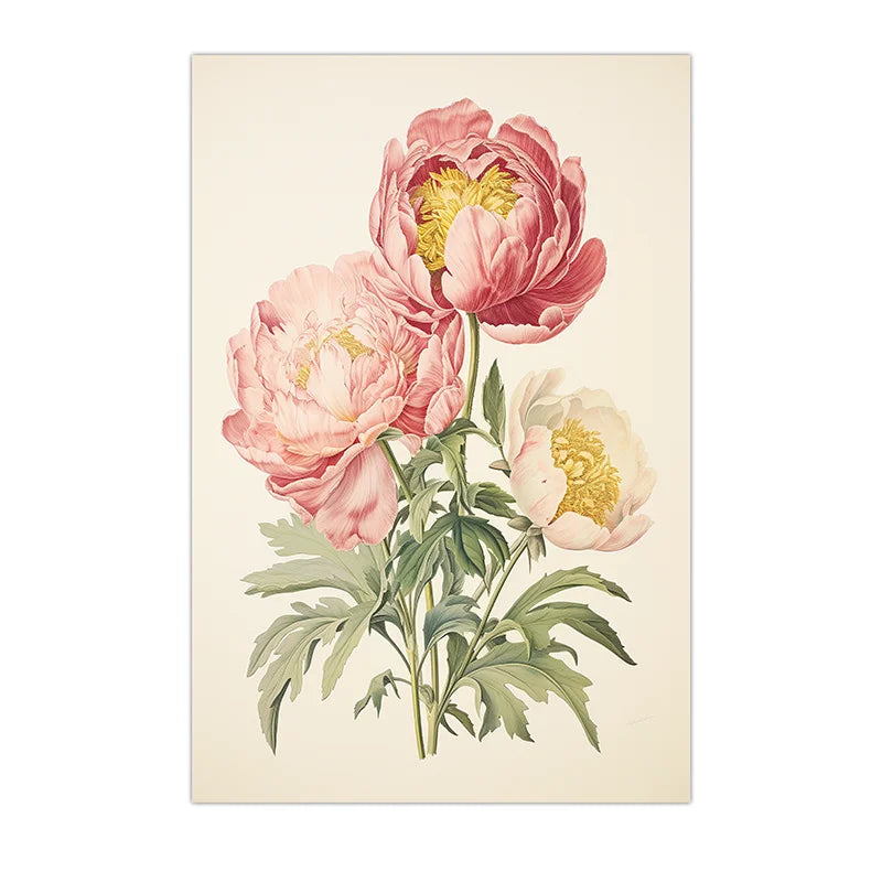 toile imprimée pivoine rose vintage décoration murale chambre salon illustration florale moderne