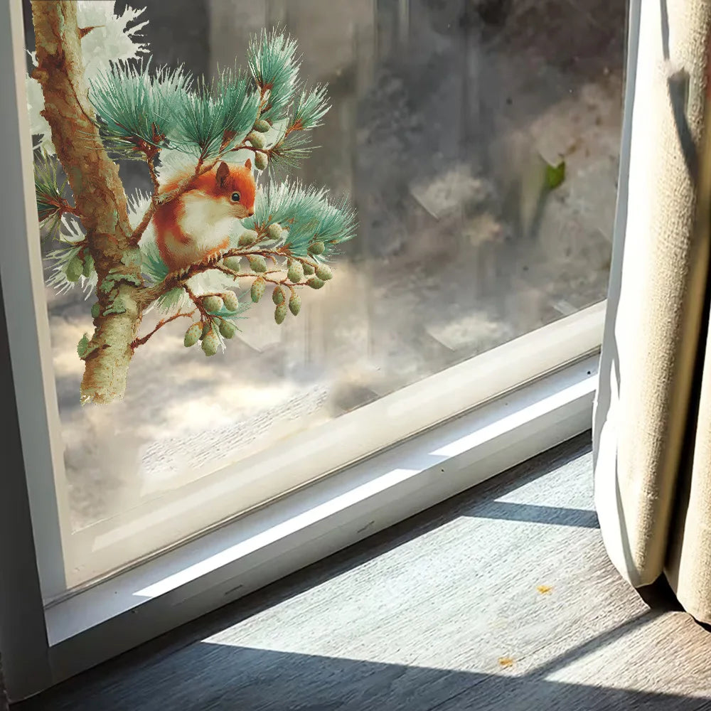 autocollant mural 3d écureuils collectant nourriture arbre hiver animal compagnie moderne décoration chambre salon