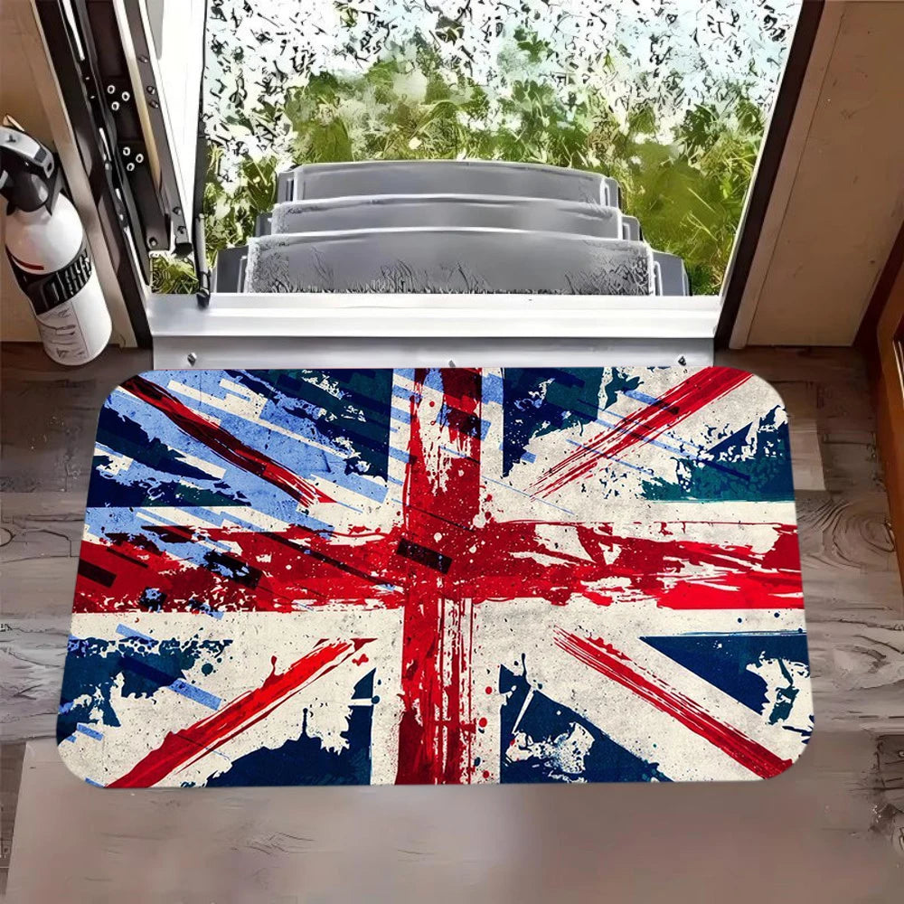 tapis sol rouge blanc bleu drapeau britannique texture grunge vintage antidérapant polyester
