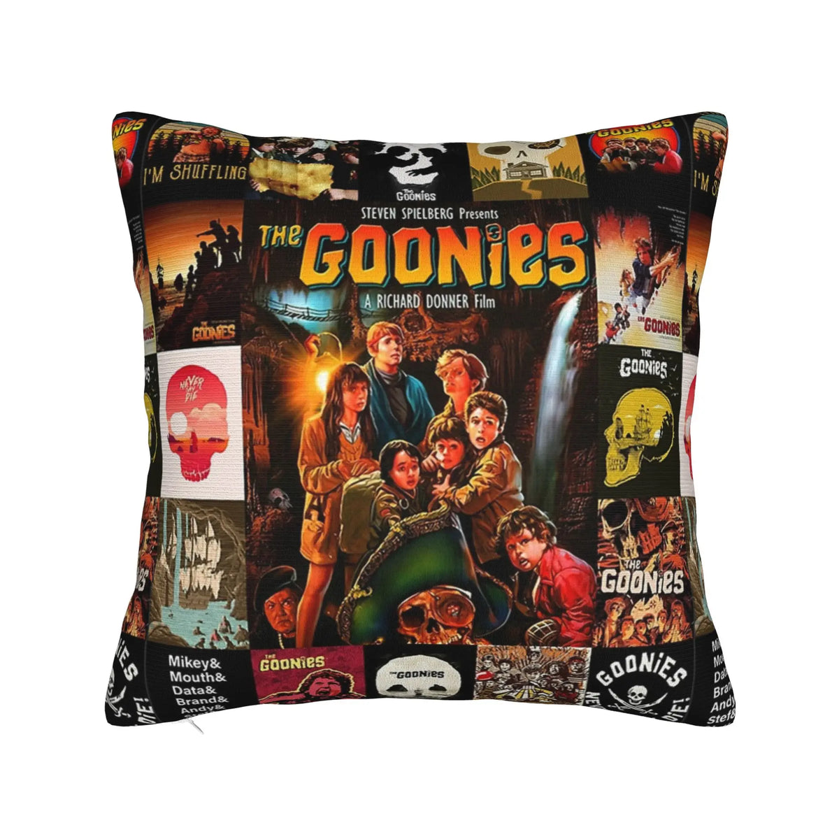 taie d'oreiller crâne goonies sabres vintage noir zip invisible 18x18in polyester lit