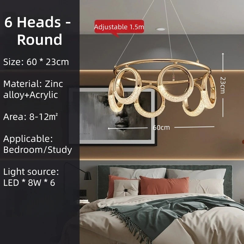 suspension lumineuse moderne or anneaux pendentif led table chambre salon restaurant lumière maison