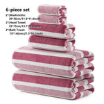 serviettes bain douces polyester rayures horizontales bleu clair blanc gris moderne ensemble pièces