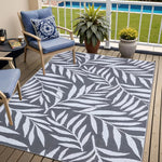 tapis extérieur moderne polypropylène noir blanc gris motifs floraux rectangleversible imperméable double face