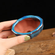 pots céramique bonsaï bleu turquoise brun rustique artisanal japonais trois pieds