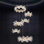Suspension lumineuse moderne florale blanc doré LED câbles métalliques transparentes chambre salon