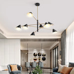Suspension lumineuse moderne conique noir doré sources lumineuses chambre salon