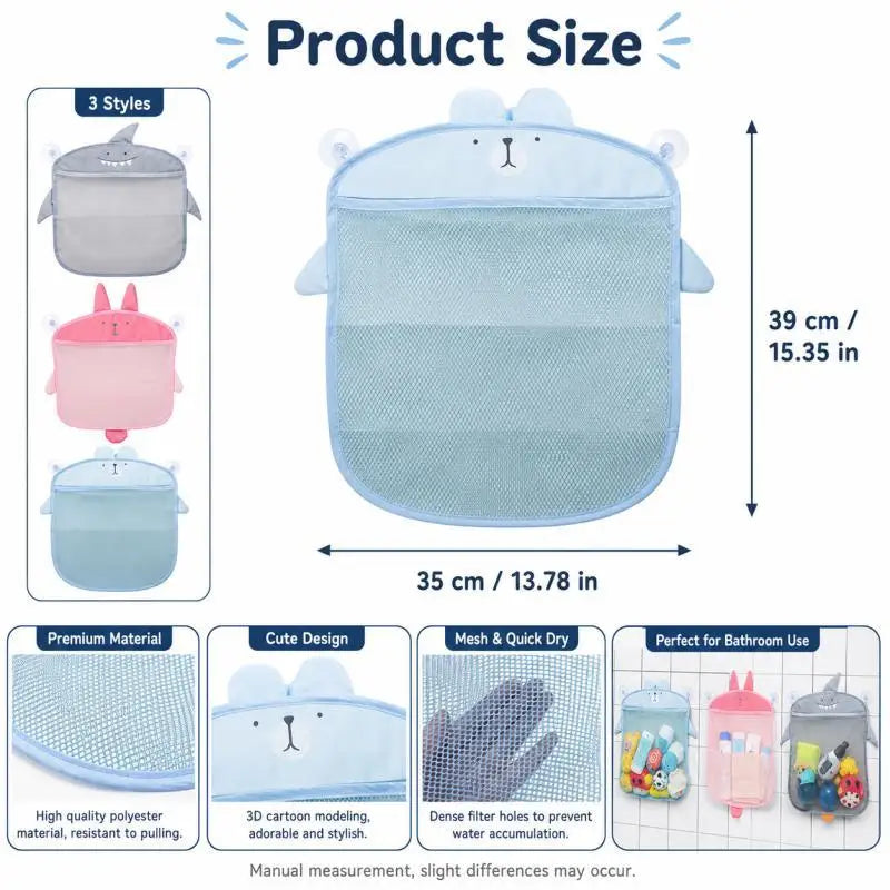 Sac rangement filet rose motif lapin drainage rapide salle bain suction cup