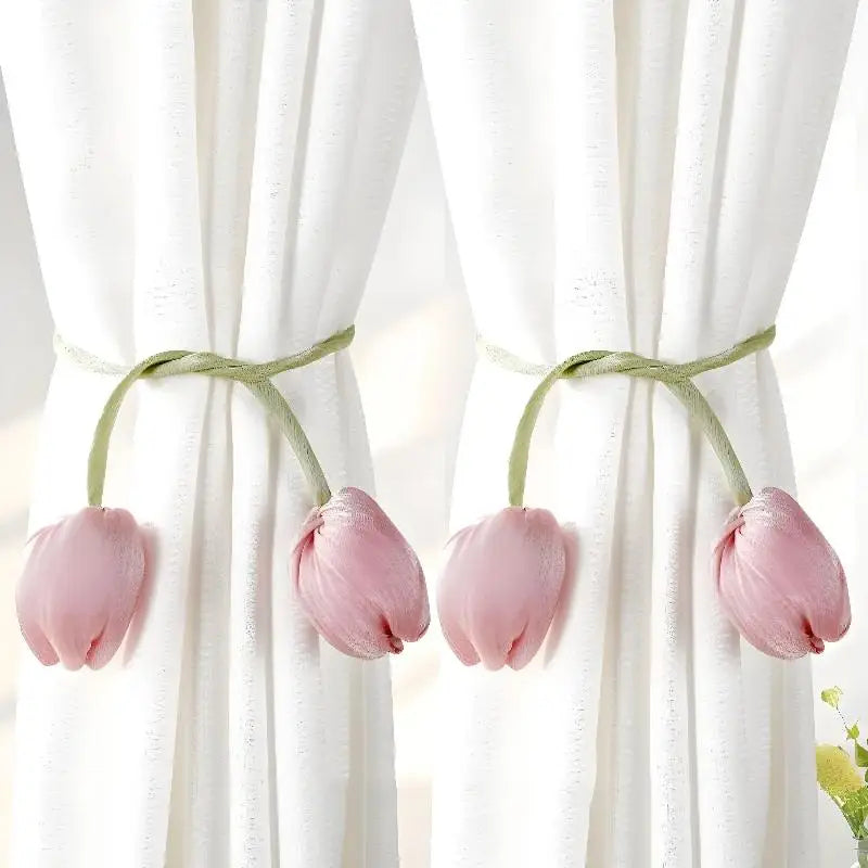 accessoires fenetre tulipes relief rose clair vert clair decoratif floral ruban réglable chambre maison