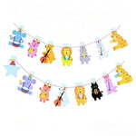 guirlande fête multicolore animaux mignons instruments papier étoile ruban pois scène rideaux enfants