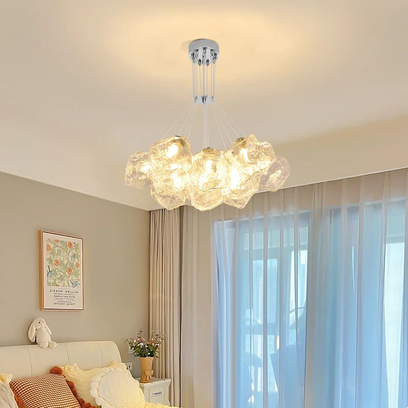 suspension lumineuse led verre dépoli moderne transparent reflets dorés 4500k 3000k 6000k