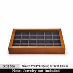 boîtes bijoux bois marron intérieur velours beige verre transparent contemporain minimaliste